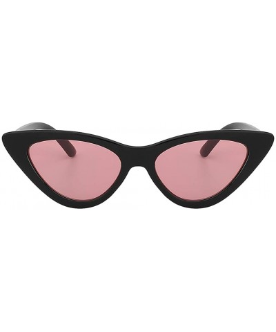 Goggle Women Retro Vintage Cat Eye Narrow Slim Sunglasses Goggles Plastic Frame - Black-pink - CU18I2LMD76 $9.22