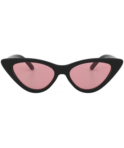 Goggle Women Retro Vintage Cat Eye Narrow Slim Sunglasses Goggles Plastic Frame - Black-pink - CU18I2LMD76 $9.22