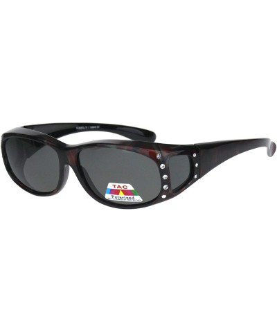 Rectangular Polarized Rhinestone Geo Pattern 55mm Rectangular Plastic Fit Over Sunglasses - Red - CT18IR3I333 $27.00