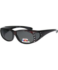 Rectangular Polarized Rhinestone Geo Pattern 55mm Rectangular Plastic Fit Over Sunglasses - Red - CT18IR3I333 $11.67