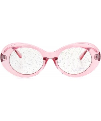 Round Womens Mod Oval Round Glitter Lens Plastic Retro Sunglasses - Pink Clear - CU18I73098T $20.13