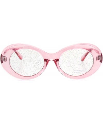 Round Womens Mod Oval Round Glitter Lens Plastic Retro Sunglasses - Pink Clear - CU18I73098T $9.54