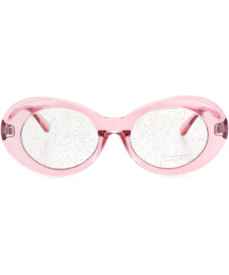 Round Womens Mod Oval Round Glitter Lens Plastic Retro Sunglasses - Pink Clear - CU18I73098T $9.54