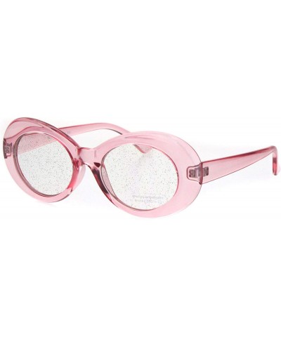 Round Womens Mod Oval Round Glitter Lens Plastic Retro Sunglasses - Pink Clear - CU18I73098T $9.54