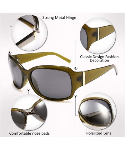 Wrap Classic Oversized Polarized Sunglasses Women Wrap Square Shades B2504 - Gark Green - CM18YOY66CW $27.57