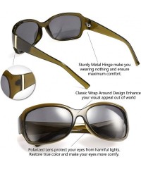 Wrap Classic Oversized Polarized Sunglasses Women Wrap Square Shades B2504 - Gark Green - CM18YOY66CW $27.57