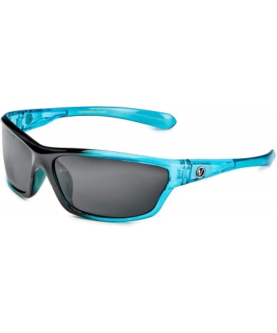Sport Polarized Wrap Around Sport Sunglasses - Crystal Electric Blue - Smoke - CI196QXNH8E $22.29
