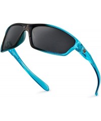 Sport Polarized Wrap Around Sport Sunglasses - Crystal Electric Blue - Smoke - CI196QXNH8E $9.16