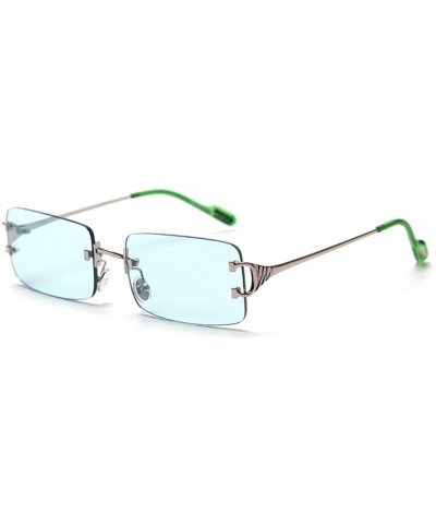 Square Tinted Sunglasses Rimless Men Retro Rectangular Sun Glasses for Women Summer Metal - Silver With Green - CJ199AZMOMD $...