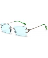 Square Tinted Sunglasses Rimless Men Retro Rectangular Sun Glasses for Women Summer Metal - Silver With Green - CJ199AZMOMD $...