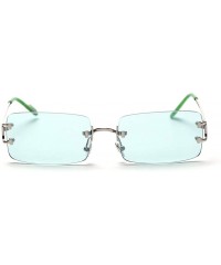 Square Tinted Sunglasses Rimless Men Retro Rectangular Sun Glasses for Women Summer Metal - Silver With Green - CJ199AZMOMD $...
