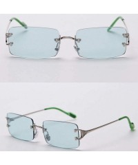 Square Tinted Sunglasses Rimless Men Retro Rectangular Sun Glasses for Women Summer Metal - Silver With Green - CJ199AZMOMD $...
