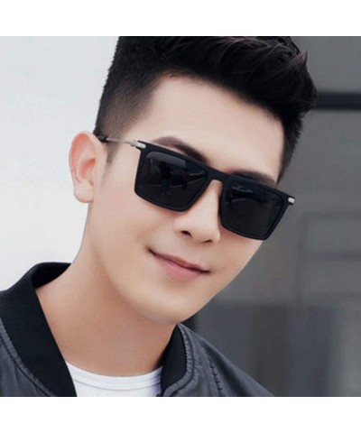 Rectangular Unisex Sunglasses Fashion Bright Black Grey Drive Holiday Rectangle Non-Polarized UV400 - Bright Black Grey - CE1...