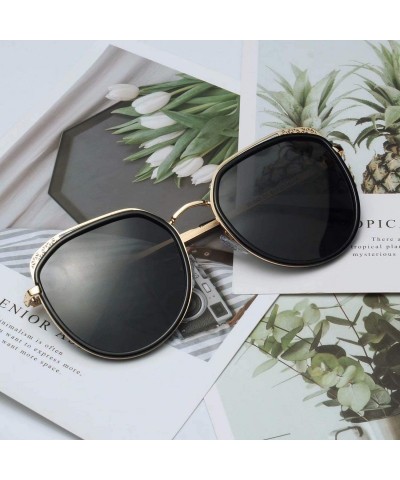 Oversized Fashion Gradient Lenses Metal Hollow-carved Design Sunglasses for Women 1995 - Black - CL18QWEUWH7 $26.86