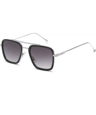 Square Retro Pilot Sunglasses Square Metal Frame for Men Women Sunglasses Classic Downey Tony Stark Gradient Lens - CU18SGKUL...