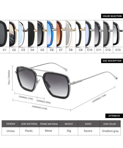 Square Retro Pilot Sunglasses Square Metal Frame for Men Women Sunglasses Classic Downey Tony Stark Gradient Lens - CU18SGKUL...