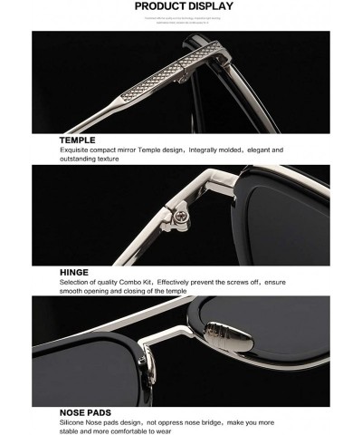 Square Retro Pilot Sunglasses Square Metal Frame for Men Women Sunglasses Classic Downey Tony Stark Gradient Lens - CU18SGKUL...