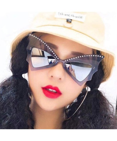 Oversized New Women Men Vintage Bat Shape Rivet Sunglasses Unisex Fashion Sunglasses Eyewear - B - CY18SX3AYX8 $9.69