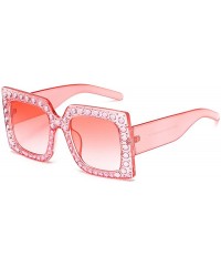 Square Vintage Hand Made Oversized Sunglasses Womens Diamond Brand Designer Eyewear UV400 - Pink - CM188KKLTSG $9.23