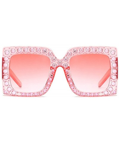 Square Vintage Hand Made Oversized Sunglasses Womens Diamond Brand Designer Eyewear UV400 - Pink - CM188KKLTSG $9.23