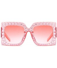 Square Vintage Hand Made Oversized Sunglasses Womens Diamond Brand Designer Eyewear UV400 - Pink - CM188KKLTSG $9.23