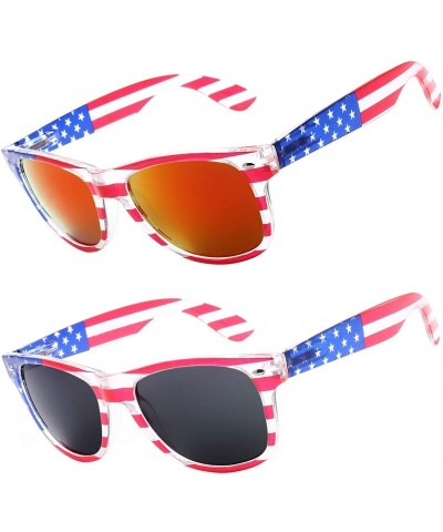 Aviator American Sunglasses USA Flag Classic Patriot - Pack of 2(crystal/Red+grey) - CA18RWNYO08 $20.76