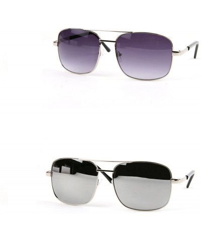 Aviator Classic Square Aviator Sunglasses P486 - 2 Pcs Silver-gradientsmoke & Silver-mirror - C111WSY8FB9 $21.61