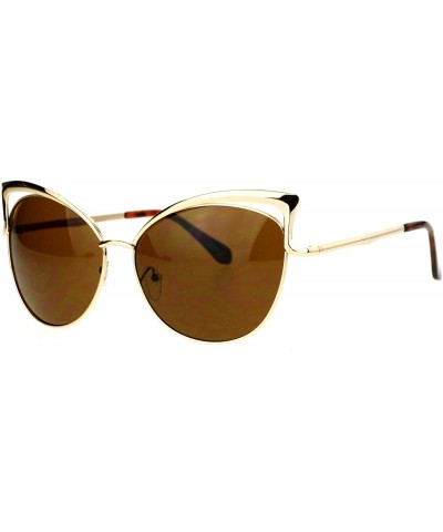 Cat Eye Womens Metal Lightening Bolt Eyebrow Cat Eye Sunglasses - Gold Brown - CO12EFCQV71 $13.34