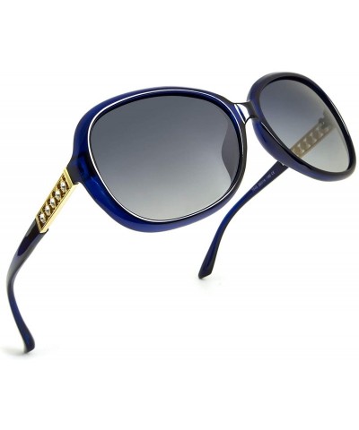 Square Oversized Polarized Sunglasses for Women Vintage Fashion Rhinestone Designer UV Protection Sun Glasses - Blue - CD1808...