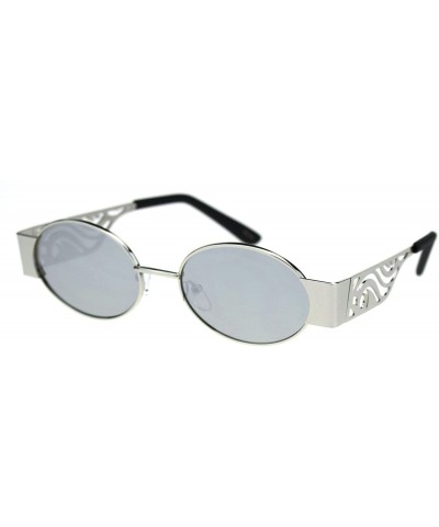 Round Art Deco Die Cut Thick Arm Oval Round Pimp Sunglasses - Silver Mirror - CJ18ONWSWGW $14.44