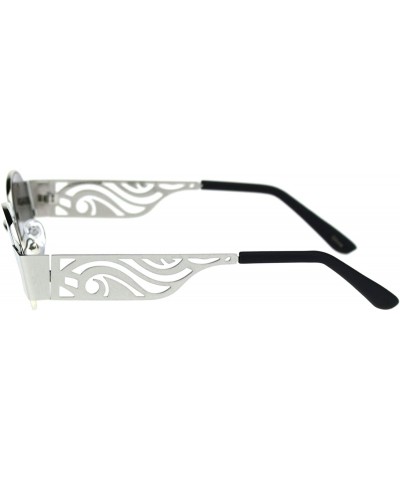 Round Art Deco Die Cut Thick Arm Oval Round Pimp Sunglasses - Silver Mirror - CJ18ONWSWGW $14.44