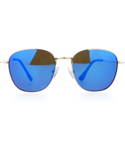 Square Vintage Fashion Sunglasses Womens Thin Metal Square Frame Mirror Lens - Gold (Blue Mirror) - CN188GH0Q6T $19.62