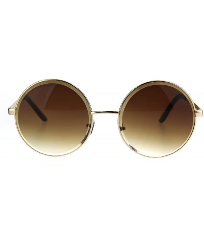 Round Womens Oversize Round Beveled Edge Circle Lens Hippie Sunglasses - Gold Brown - CU1853R04HM $23.72