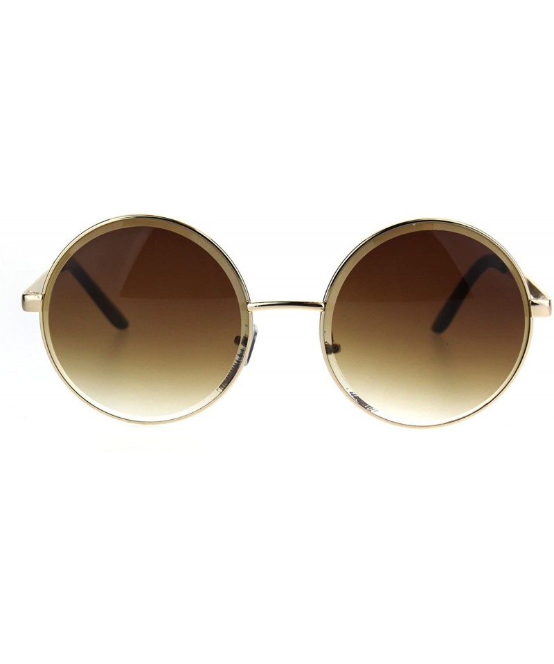 Round Womens Oversize Round Beveled Edge Circle Lens Hippie Sunglasses - Gold Brown - CU1853R04HM $13.60