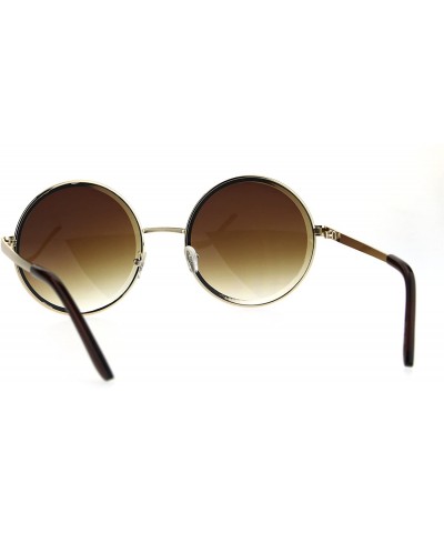 Round Womens Oversize Round Beveled Edge Circle Lens Hippie Sunglasses - Gold Brown - CU1853R04HM $13.60