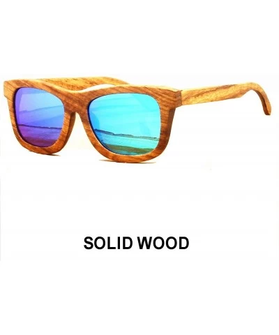 Wayfarer Polarized Real Solid Handmade Bamboo Wood Engraving Blue Sunglasses for Men & Women - Chestnut - CZ18GDNZSM7 $36.35