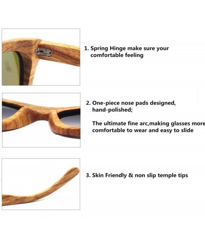 Wayfarer Polarized Real Solid Handmade Bamboo Wood Engraving Blue Sunglasses for Men & Women - Chestnut - CZ18GDNZSM7 $18.67