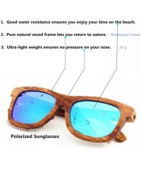 Wayfarer Polarized Real Solid Handmade Bamboo Wood Engraving Blue Sunglasses for Men & Women - Chestnut - CZ18GDNZSM7 $18.67