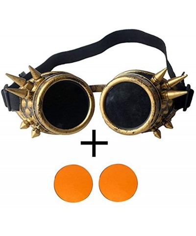 Goggle Spiked Steampunk Retro Goggles Rave Vintage Glasses Cosplay Halloween - Frame+orange Lenses - C618HA90XYQ $8.36