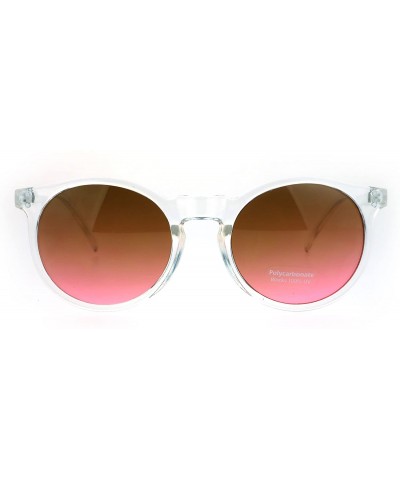 Round Clear Frame Oceanic Color Lens Plastic Keyhole Sunglasses - Brown Pink - CY17YQRR8N6 $18.36