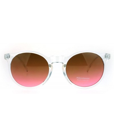 Round Clear Frame Oceanic Color Lens Plastic Keyhole Sunglasses - Brown Pink - CY17YQRR8N6 $9.06