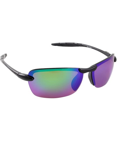 Sport Sea Hawk Polarized Sunglasses- Black Frame- Green Mirror Lens - CZ12891V4J9 $23.27