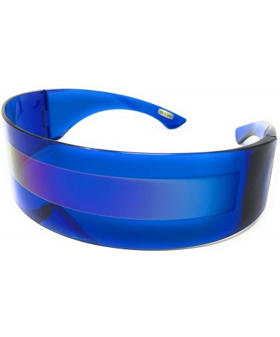 Shield Futuristic Cyclops Alien Shield Sunglasses Monoblock - Blue Frame/Multicolor Green - C5187G07N0D $10.10