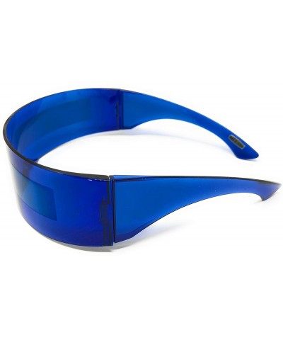 Shield Futuristic Cyclops Alien Shield Sunglasses Monoblock - Blue Frame/Multicolor Green - C5187G07N0D $10.10