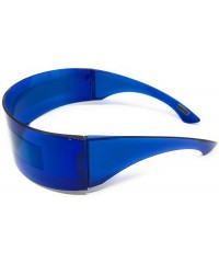 Shield Futuristic Cyclops Alien Shield Sunglasses Monoblock - Blue Frame/Multicolor Green - C5187G07N0D $10.10