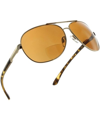 Round Aviator Polarized Bifocal Sunglasses Sun Readers Bi Focal Reading Glasses - Gold - CP17AAIRMWI $29.32