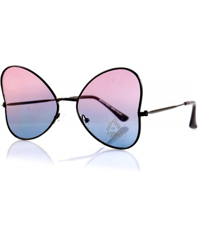 Aviator Ultra Slim Temple Gradient Flat Lens Butterfly Sunglasses A085 - Black/ Purple Blue - C4189AQ6R9T $11.85