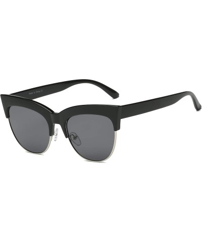 Oversized Women Half Frame Round Cat Eye Fashion Sunglasses - Black - CC18IRANZOZ $17.83