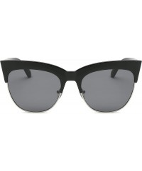 Oversized Women Half Frame Round Cat Eye Fashion Sunglasses - Black - CC18IRANZOZ $10.60