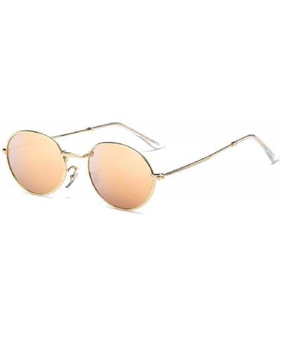 Oval Oval Sunglasses Vintage Round for Men and Women Metal Frame Tiny Sun - Gold & Pink - CC18R8XDE9K $16.36